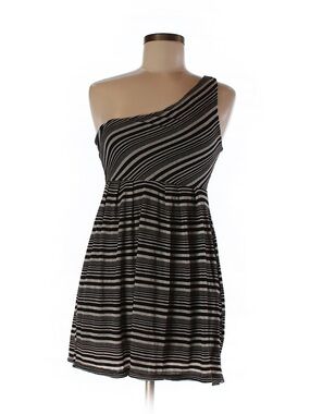 One-Shoulder Black and White Striped Women’s Dress